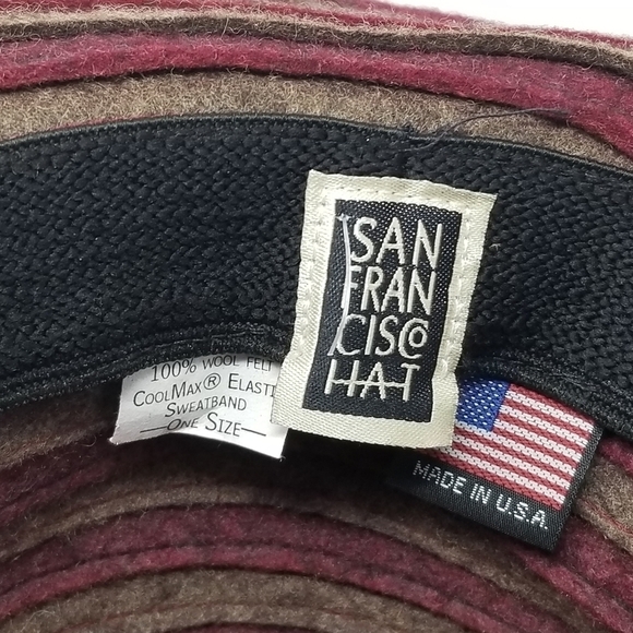 San Francisco Hat Felted 100% Wool Wide Rolled Brim Texture Stripes USA One Size - Picture 12 of 13